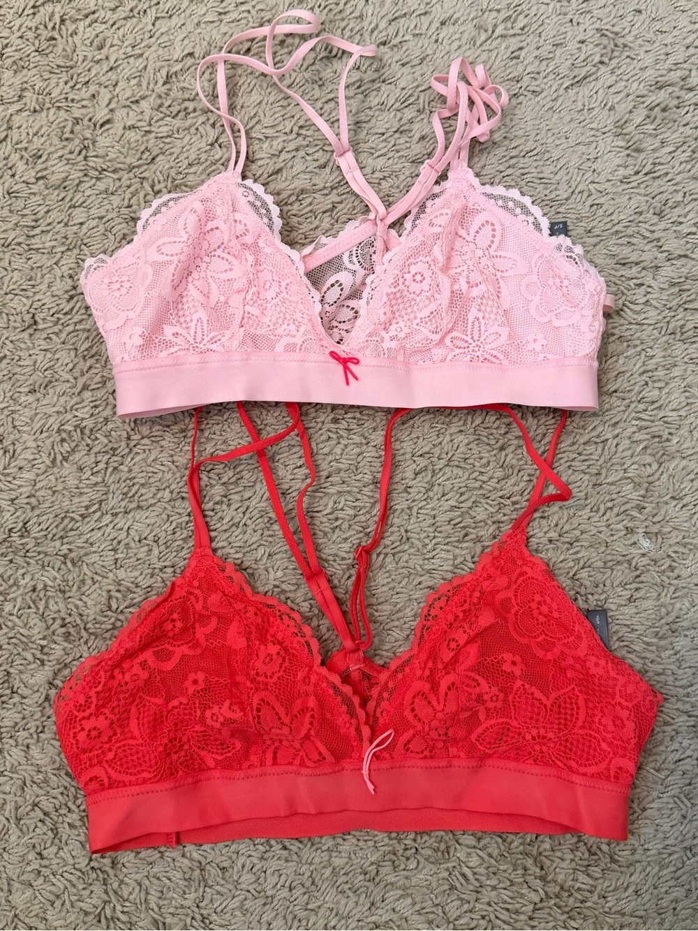 aerie Lace Bralette Set in Light Pink & Bright Red